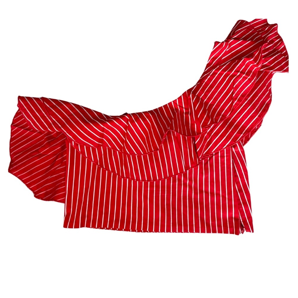 Sandra Weil Red Striped Ruffle Blouse - Picture 3 of 4